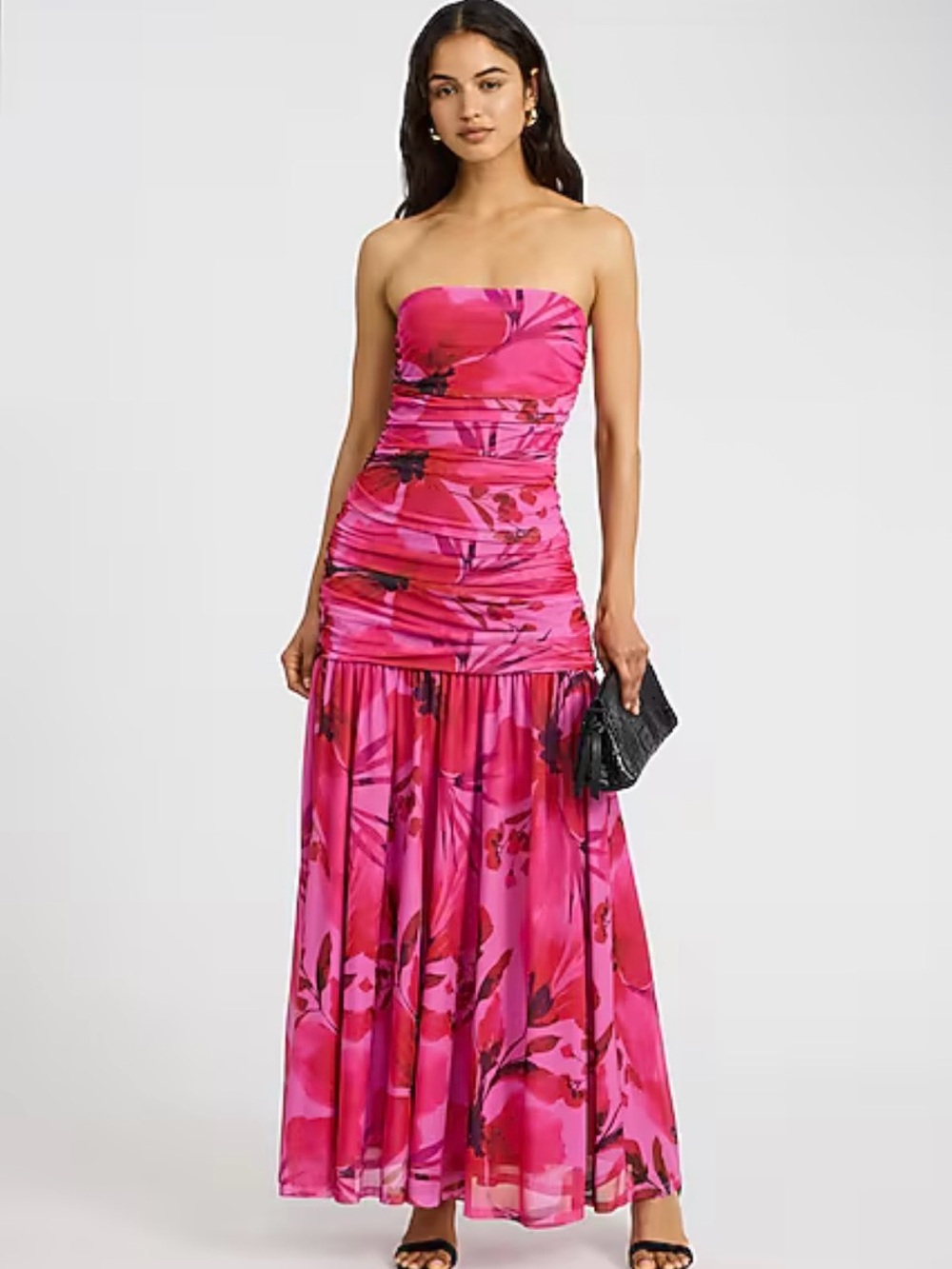 Express Strapless Pink Floral Maxi Dress